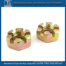 Yellow Galvanized Steel DIN937 Slotted Hex Nut